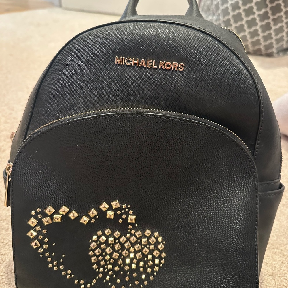 Michael Kors Black Backpack with Gold Studded Heart